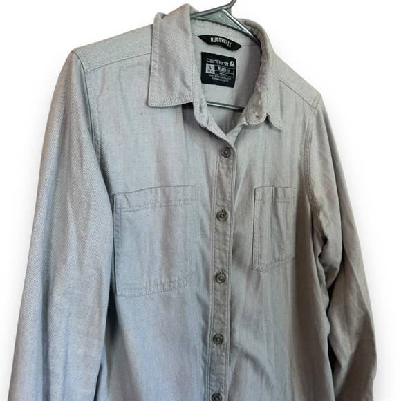 Carhartt Women’s Rugged Flex Relaxed Fit Gray Flannel Shirt L (12-14) - Picture 2 of 5